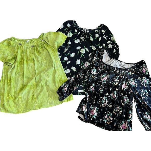 CATO Women's M/L Lot of 3 Top Blouse Whimsygoth Floral Chartreuse Green Black - Picture 1 of 7